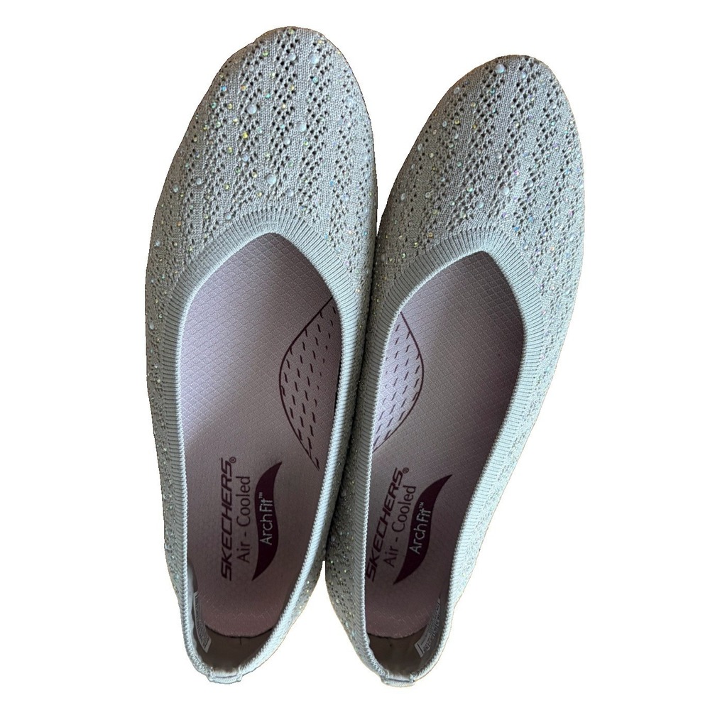 Sketcher Taupe Beige Sparkle Mesh Air Cool Memory Foam Comfort Slip On Size 9.5 - Picture 8 of 10